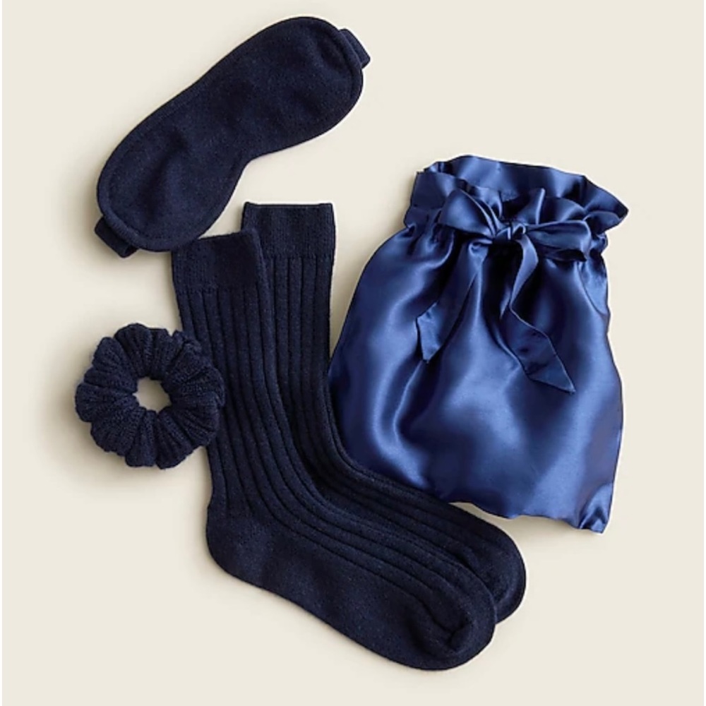 J Crew luxury cashmere sleep mask hair scrunchie and socks set NWT